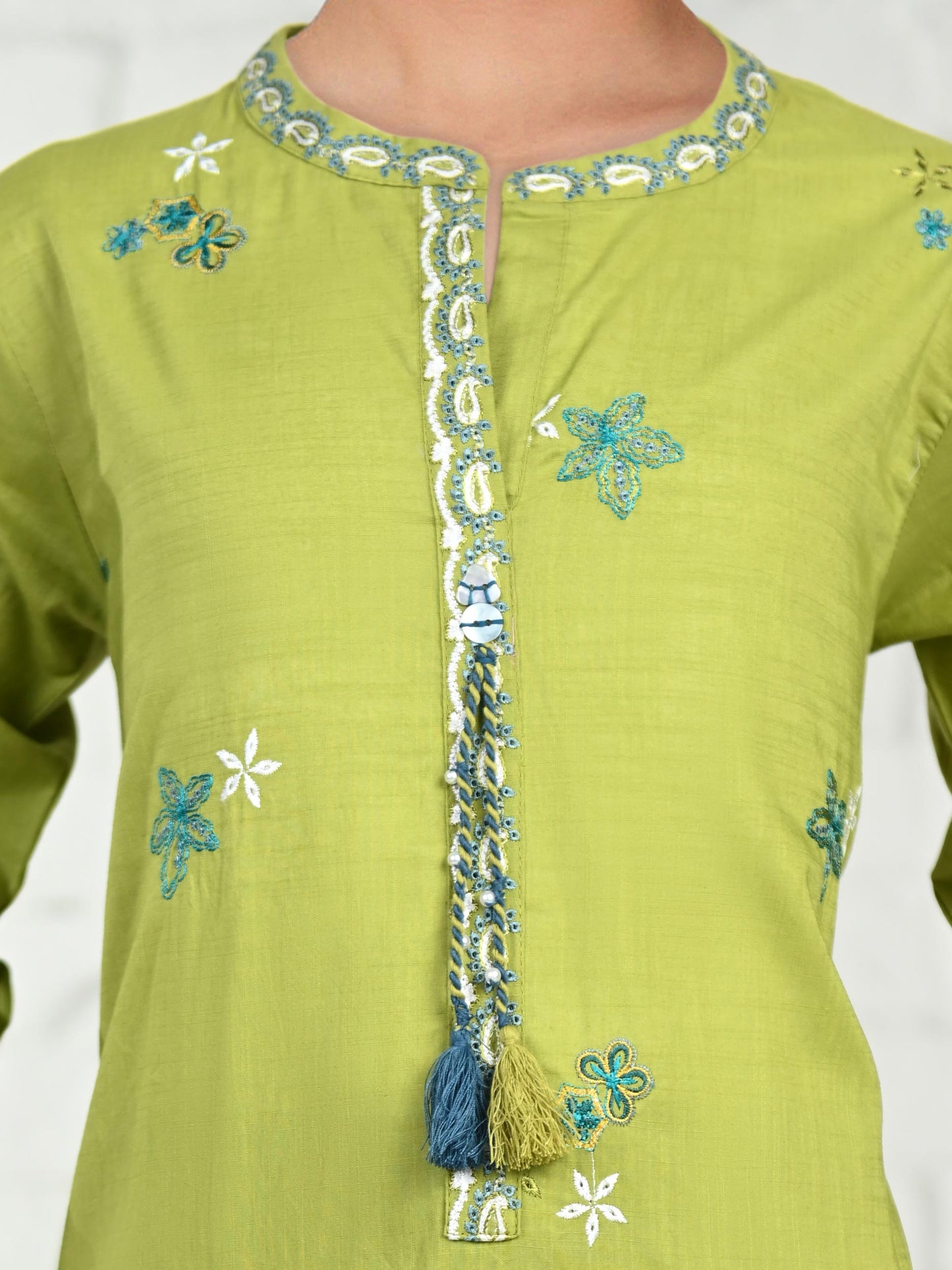 2 Piece Cambric Slub Suit- Embroidered (Pret)