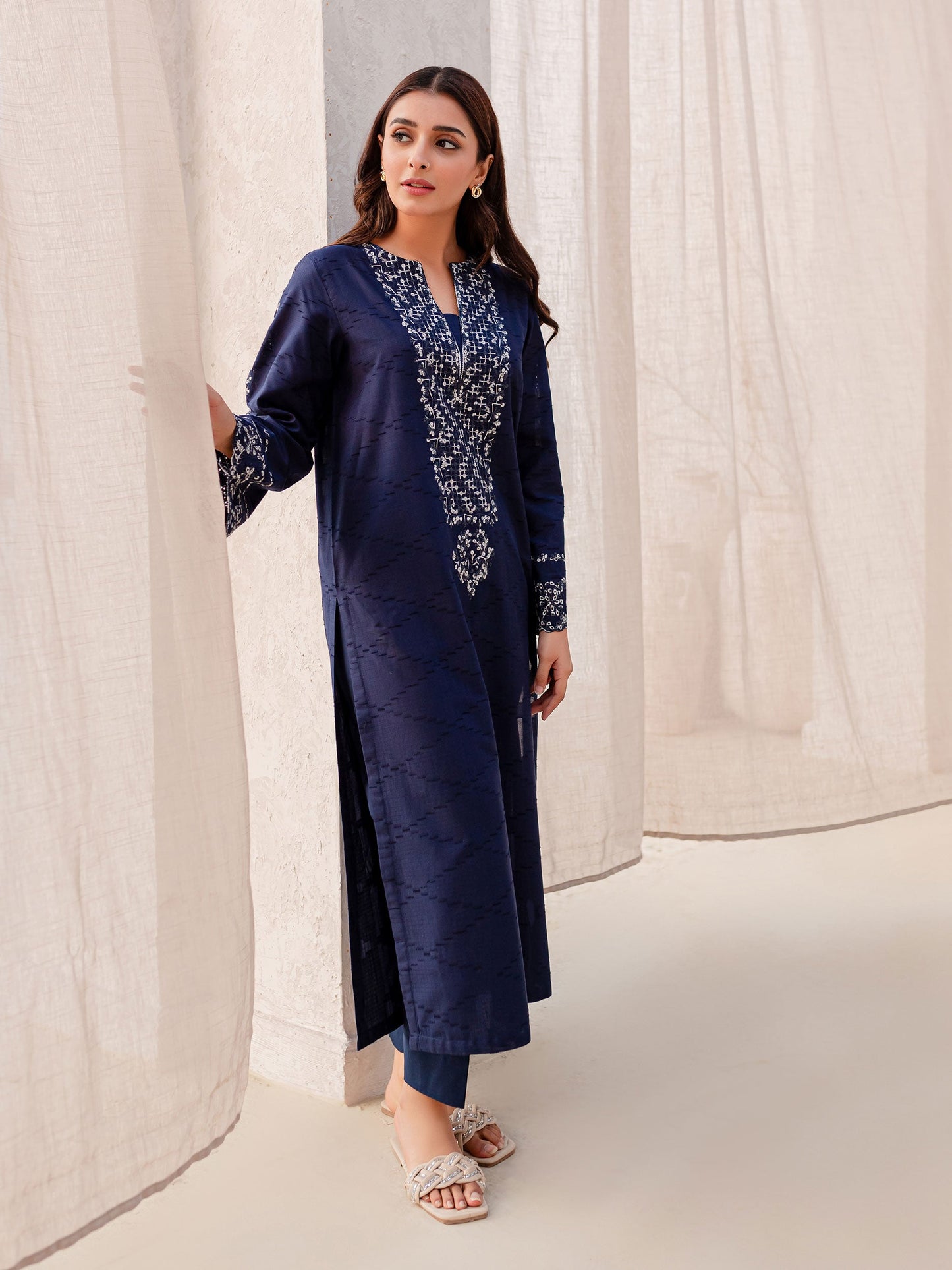 2 Piece Jacquard Suit-Embroidered (Pret)