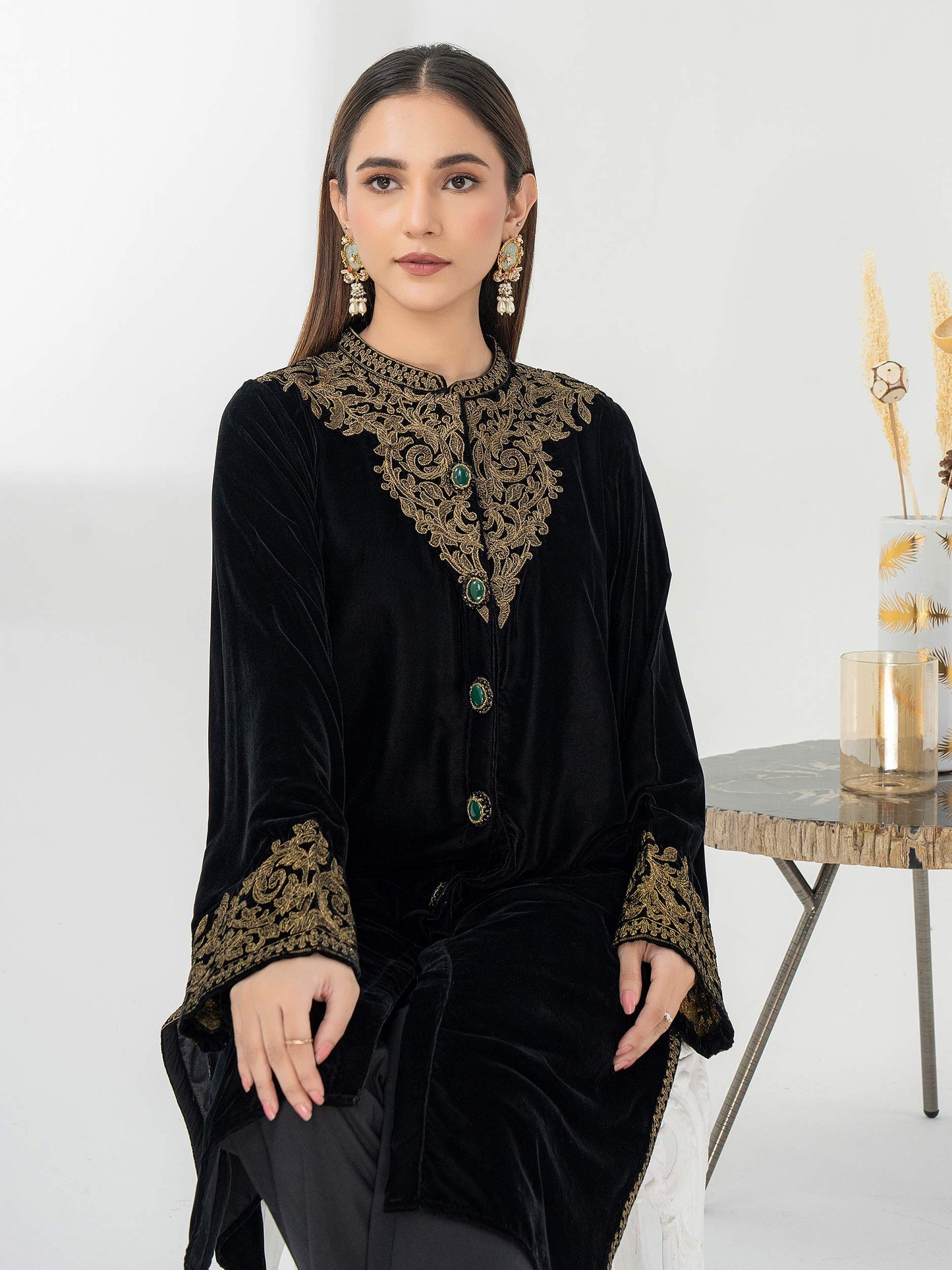 Velvet Shirt-Embroidered (Pret)