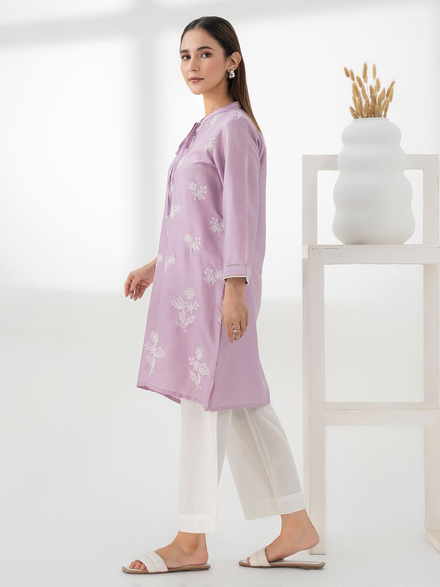 Satin Shirt-Embroidered (Pret)