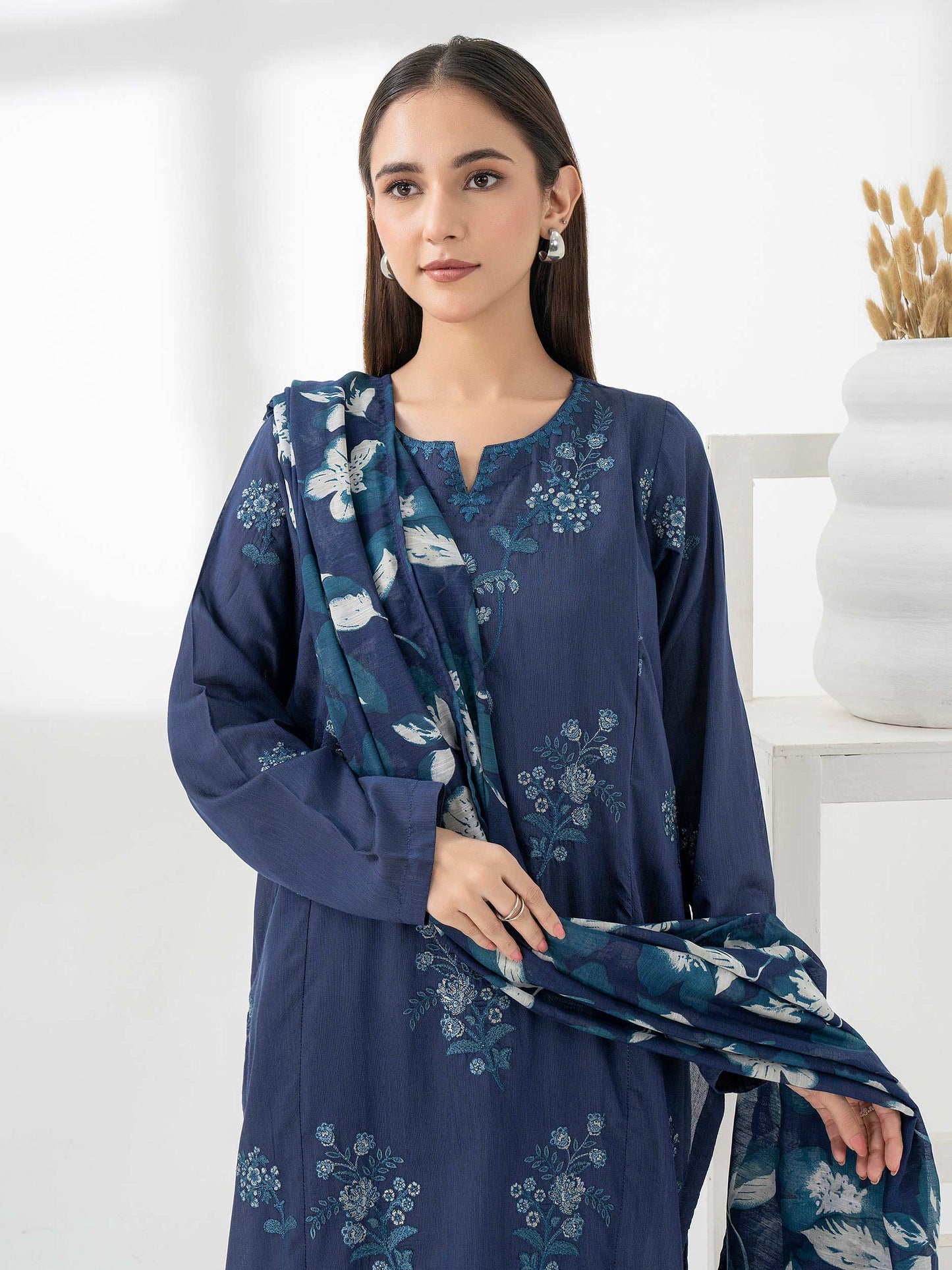 3 Piece Raw Silk Suit-Embroidered (Pret)