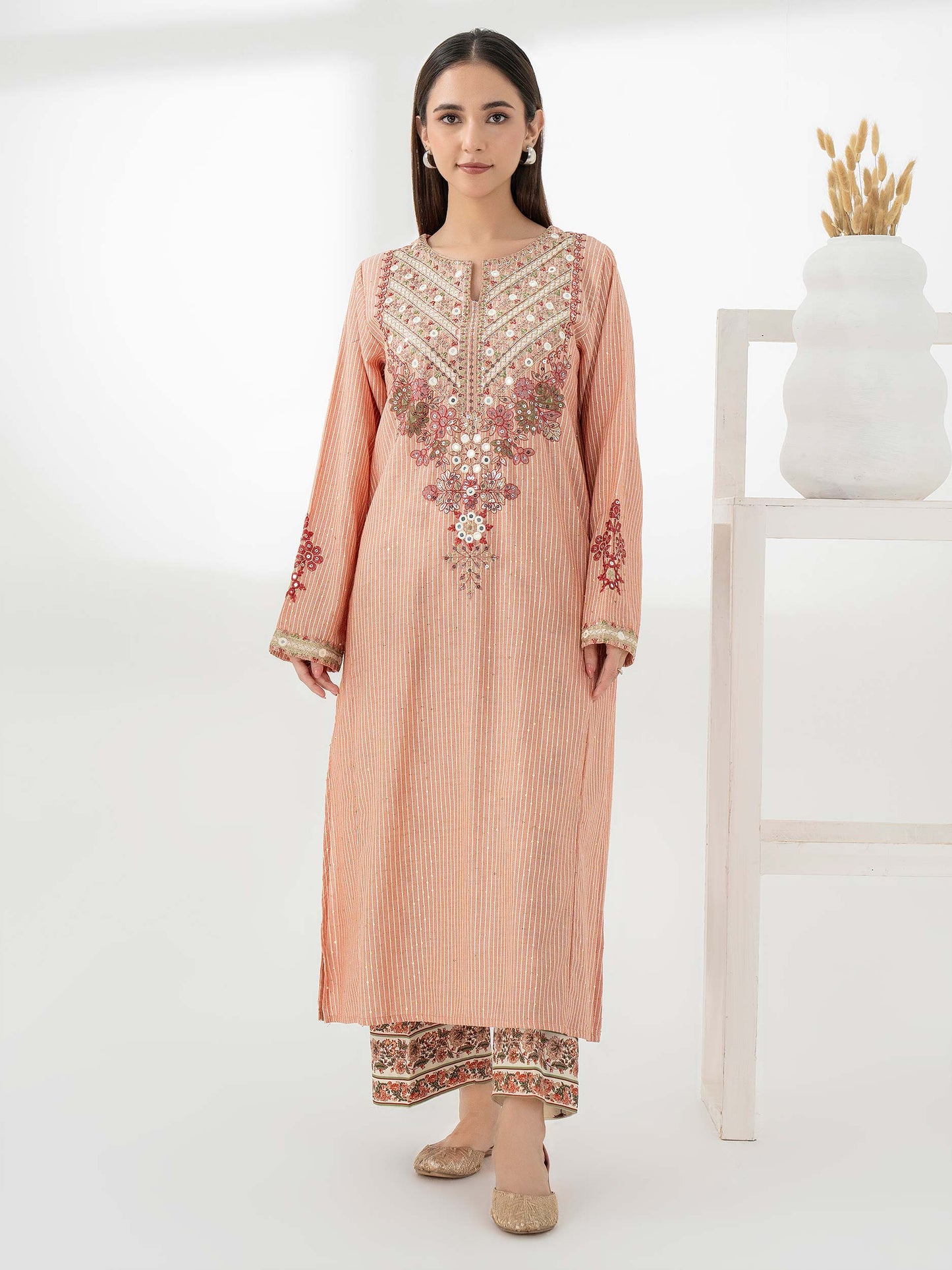 2 Piece Yarn Dyed Suit-Embroidered (Pret)