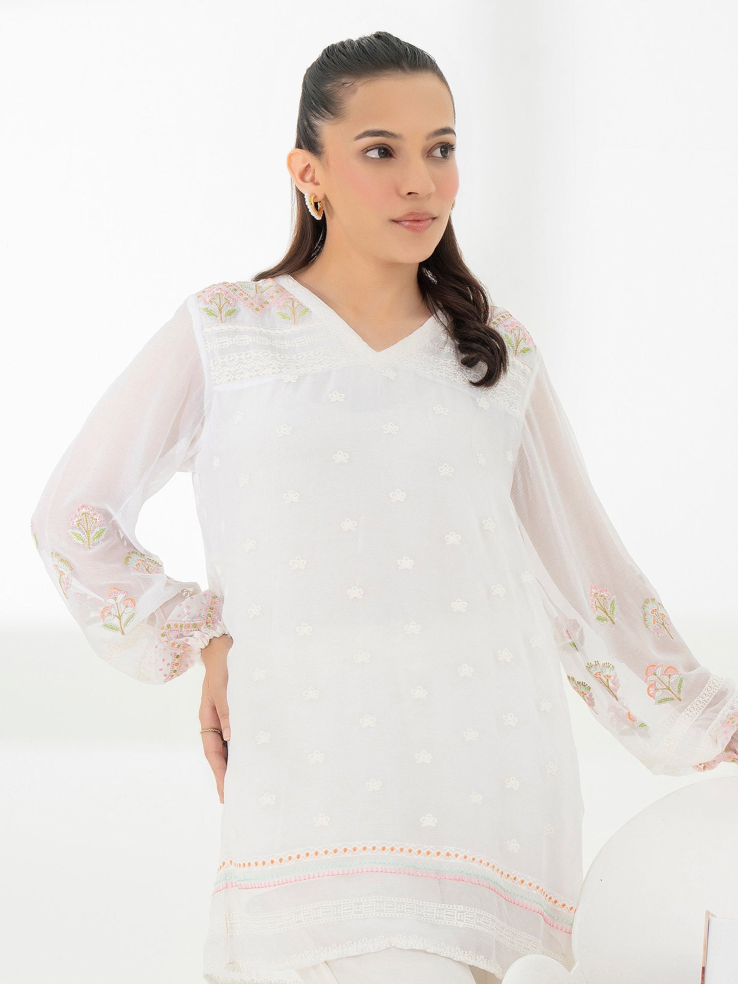 Embroidered Chiffon Top