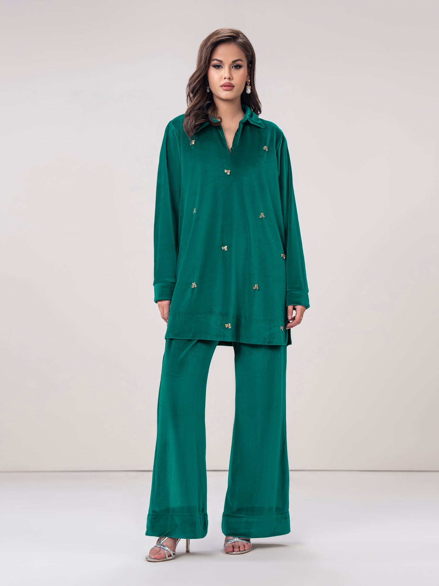 Velour Co-ord Set- Embroidered