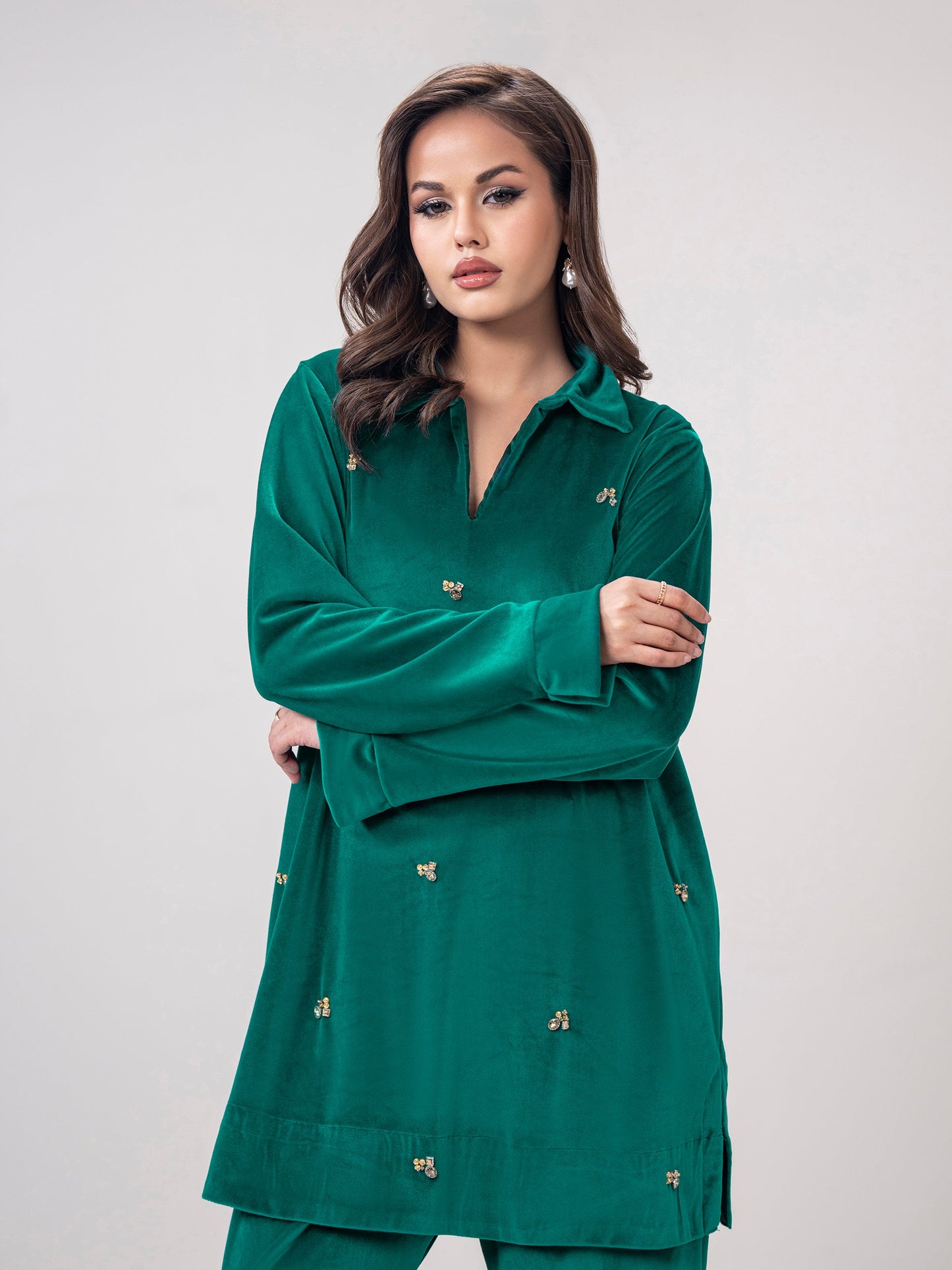 Velour Co-ord Set- Embroidered