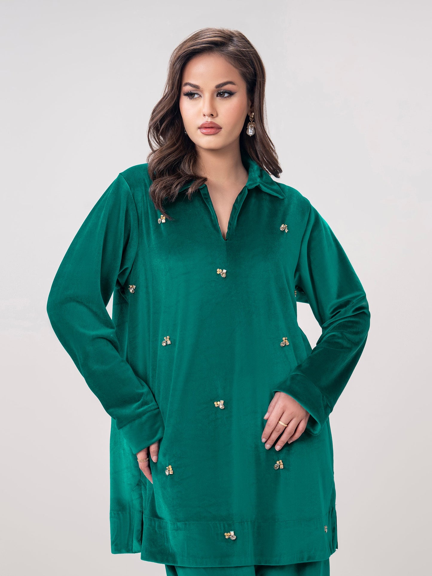 Velour Co-ord Set- Embroidered