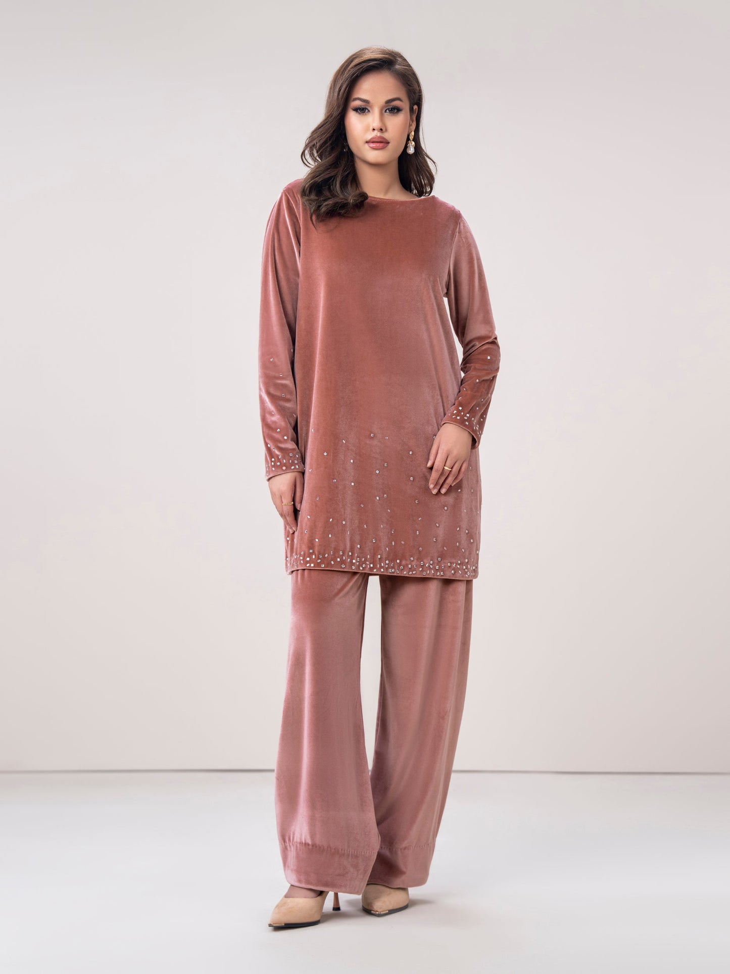 Velour Co-ord Set- Embroidered