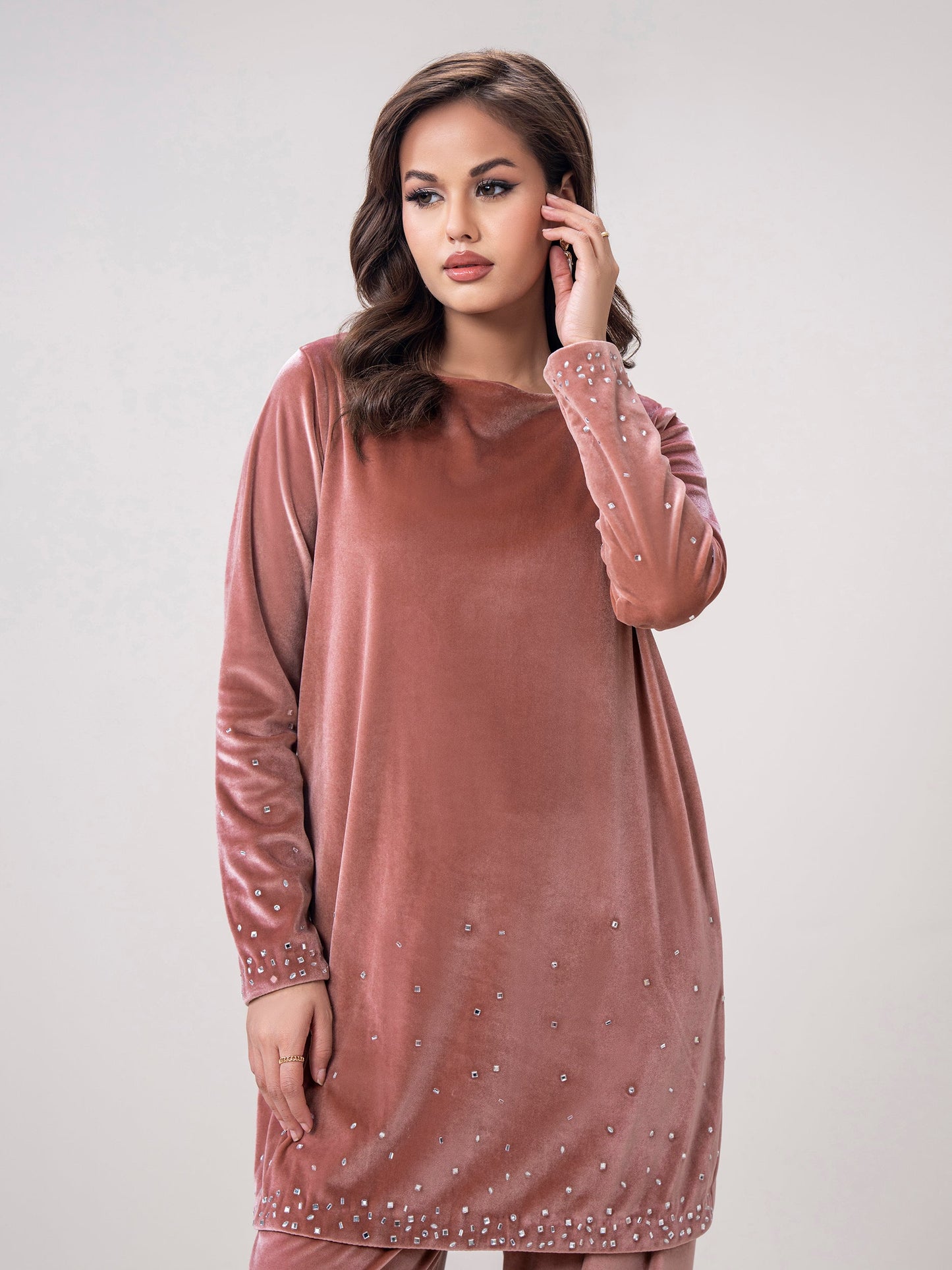 Velour Co-ord Set- Embroidered