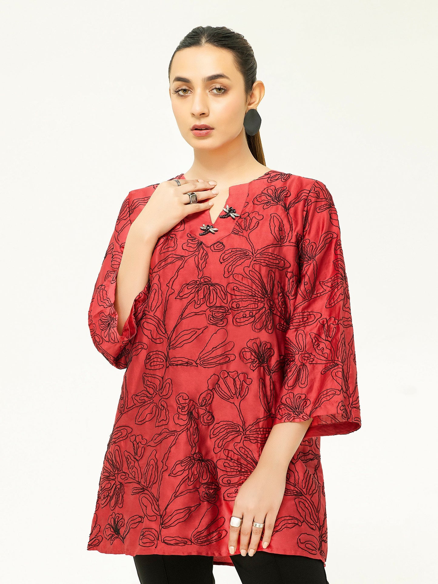 Embroidered Satin Kurti